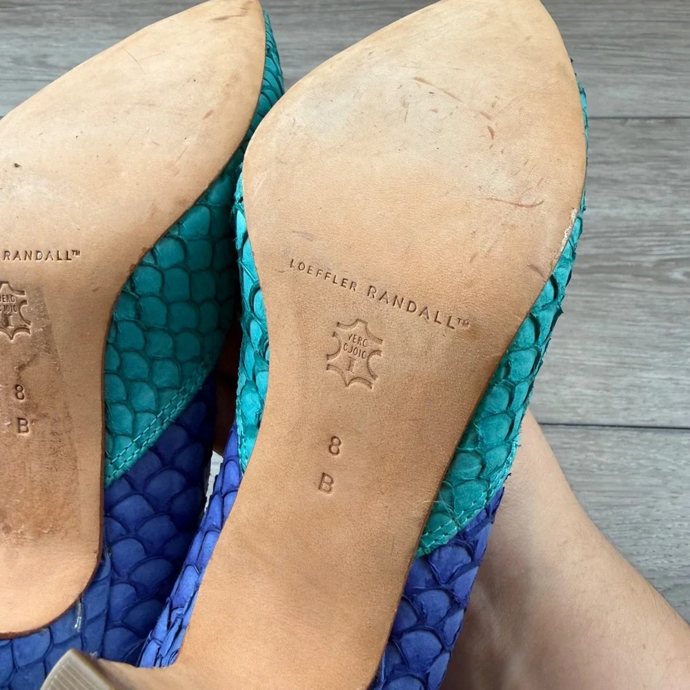 Loeffler Randall Women Pump Fish Scale Snakeskin Blue Green Size 8 B